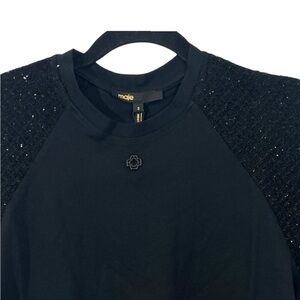 Maje Tweedo Short Sleeve Tee Black Womens Small New $150